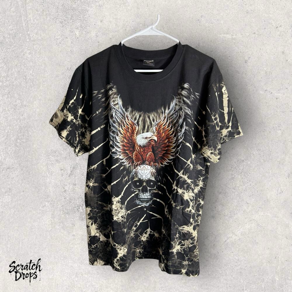 Vintage Y2K Survivors Eagle Skull Tie Dye T-Shirt Size L Deadstock Made in USA